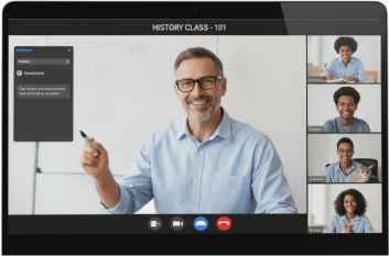 Profesor en una clase virtual en vivo